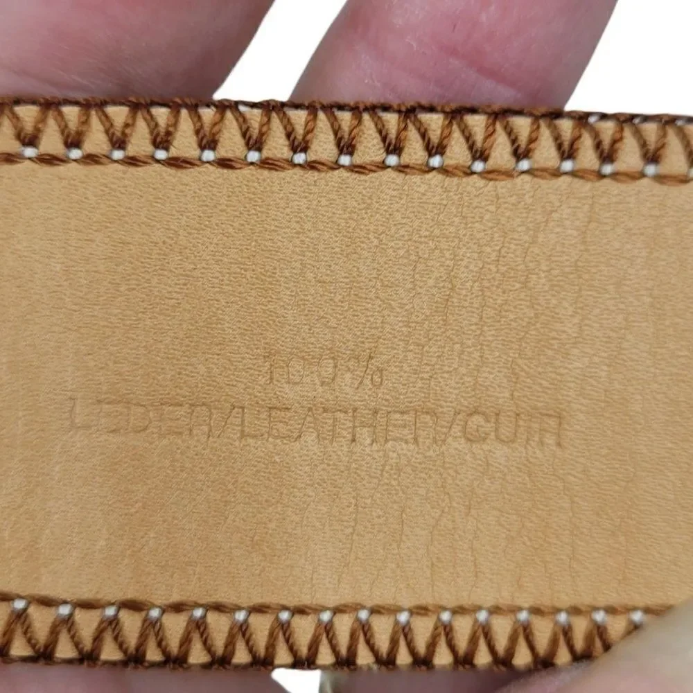 Vtg 80s Olsen Europe Leather Belt Sz M Brown Country Boho Fold Over O-ring‎ Tab